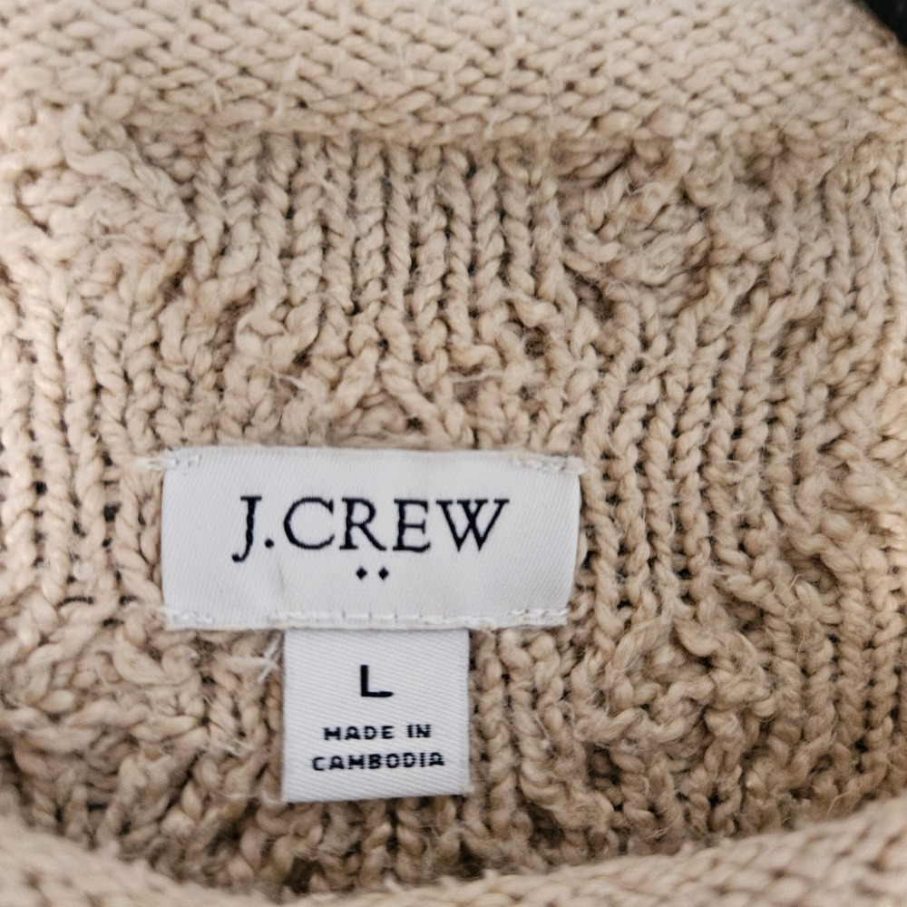 J.‎ Crew Beige Roll Neck Cable Knit Fisherman Sweater Large Preppy Minimalist - Picture 3 of 6